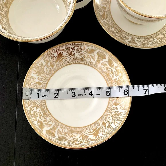 WEDGWOOD England Bone China GOLD FLORENTINE W4219 Cream Soup And Saucer set of 3 - Picture 11 of 16